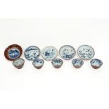 ten pieces of 18th Cent. Chinese "Capucin" porcelain with five cups and saucers with a blue-white