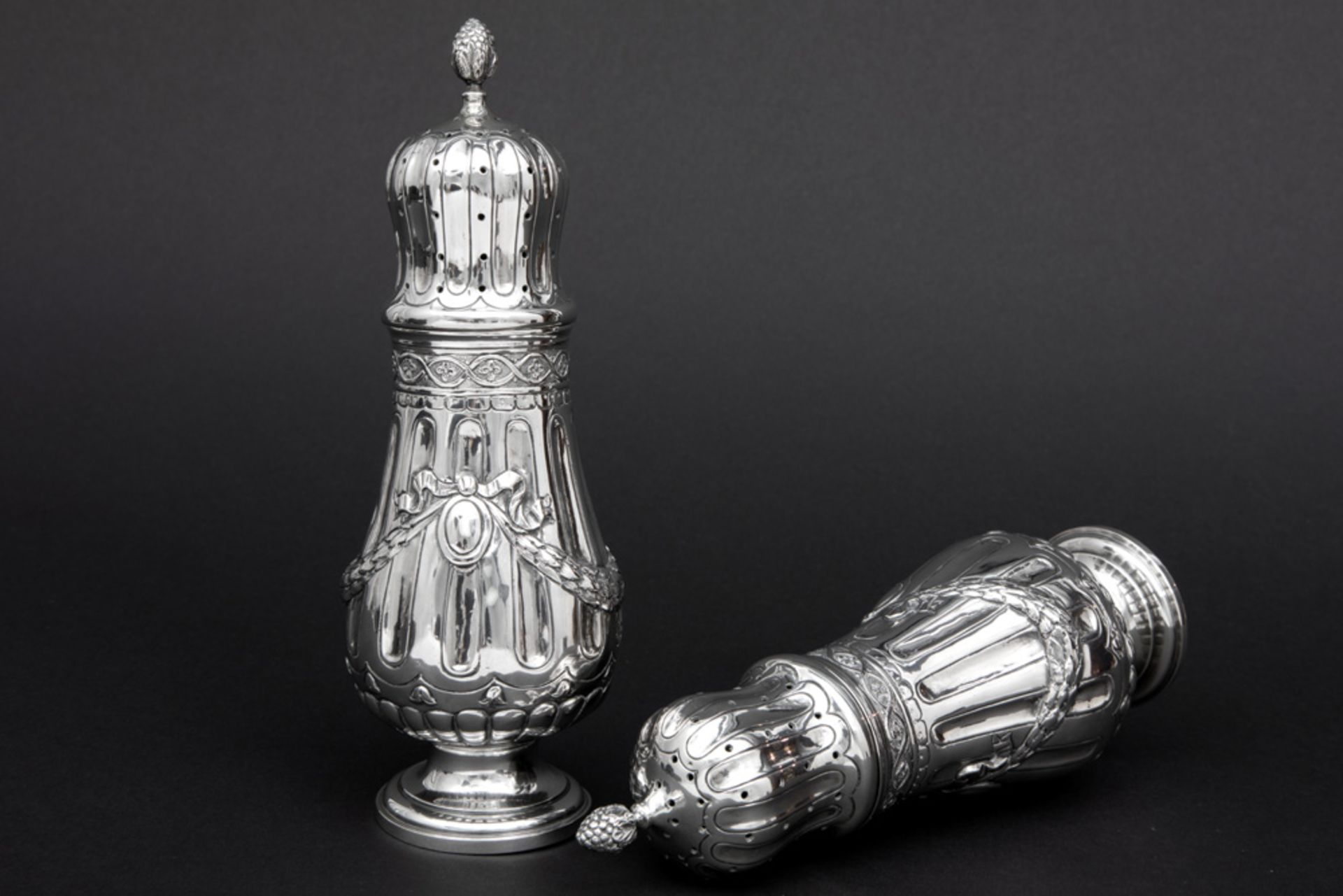 pair of German antique neoclassical casters in marked silver with typical Louis XVI design and - Image 3 of 4
