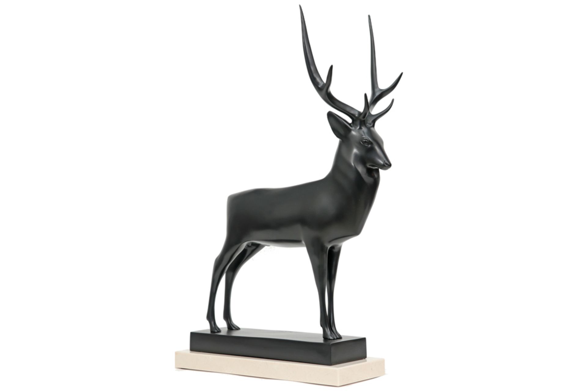 François Pompon posthumous cast "Big Deer" sculpture in bronze on a marble base - with signature and