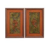 pair of framed Art Nouveau basreliefs in bronze with several patinas and with quite typical