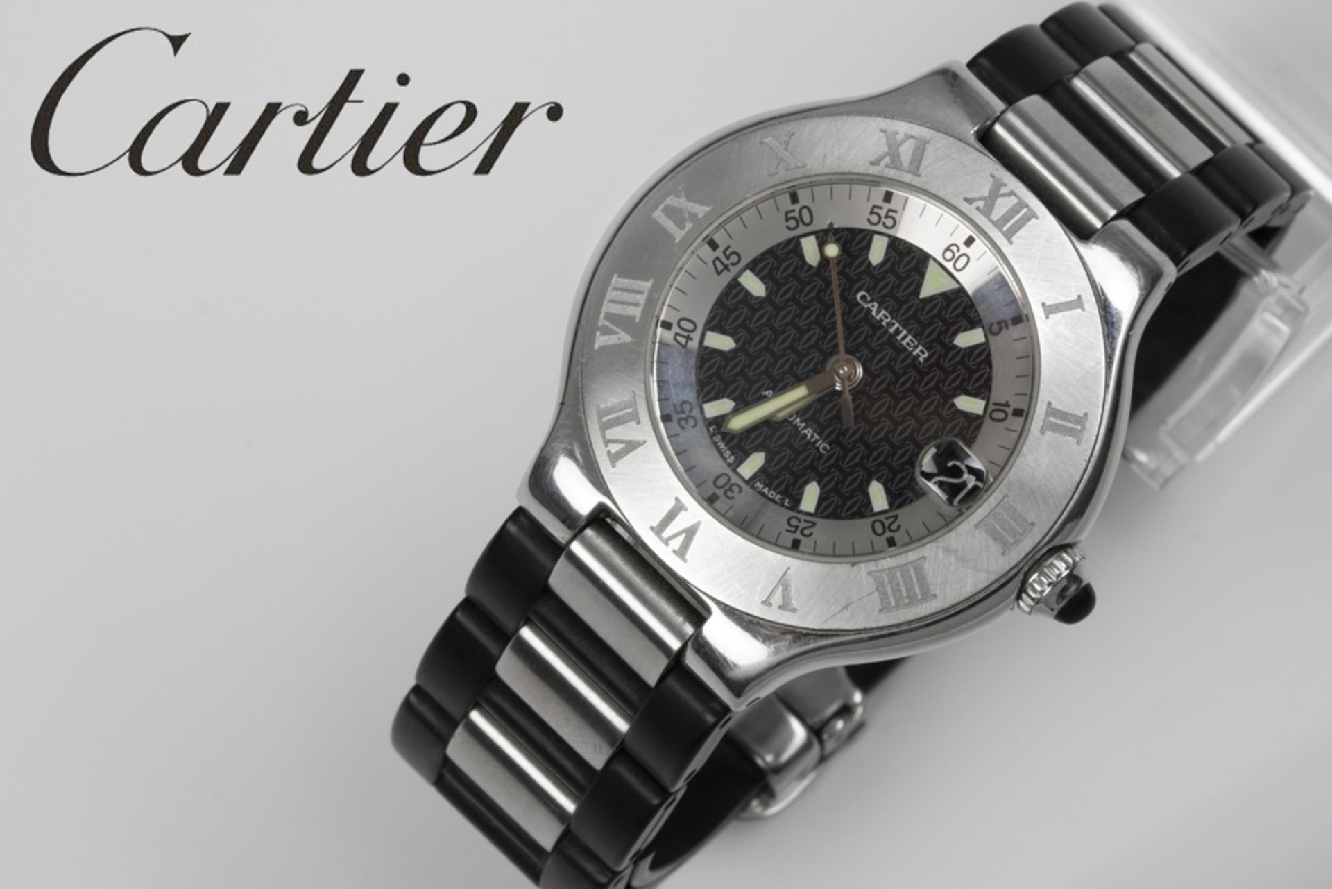 completely original Cartier marked automatic "Autoscaph 21" gentleman's wristwatch in steel with its