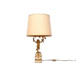 table lamp with an antique Louis XVI style base in gilded bronze and white marble with a Cupid