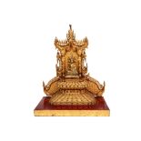 antique Siamese Rattanakosin period "Buddha" sculpture in gilded bronze in a shrine in gilded