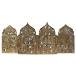 antique Russian travel icon with four panels with remains of the origianl enameling || Antieke