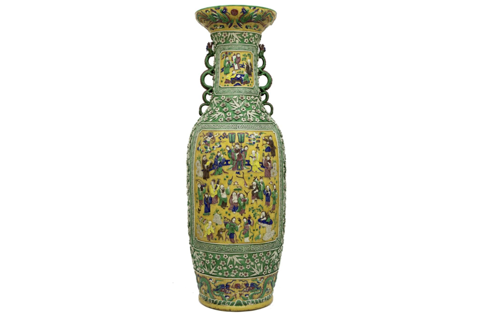 quite exceptionally big (135 cm high) antique Chinese vase in porcelain with a Famille Verte decor - Image 3 of 5