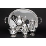 French Cardeilhac signed coffee and teaset on its oval tray in marked silver with a neoclassical