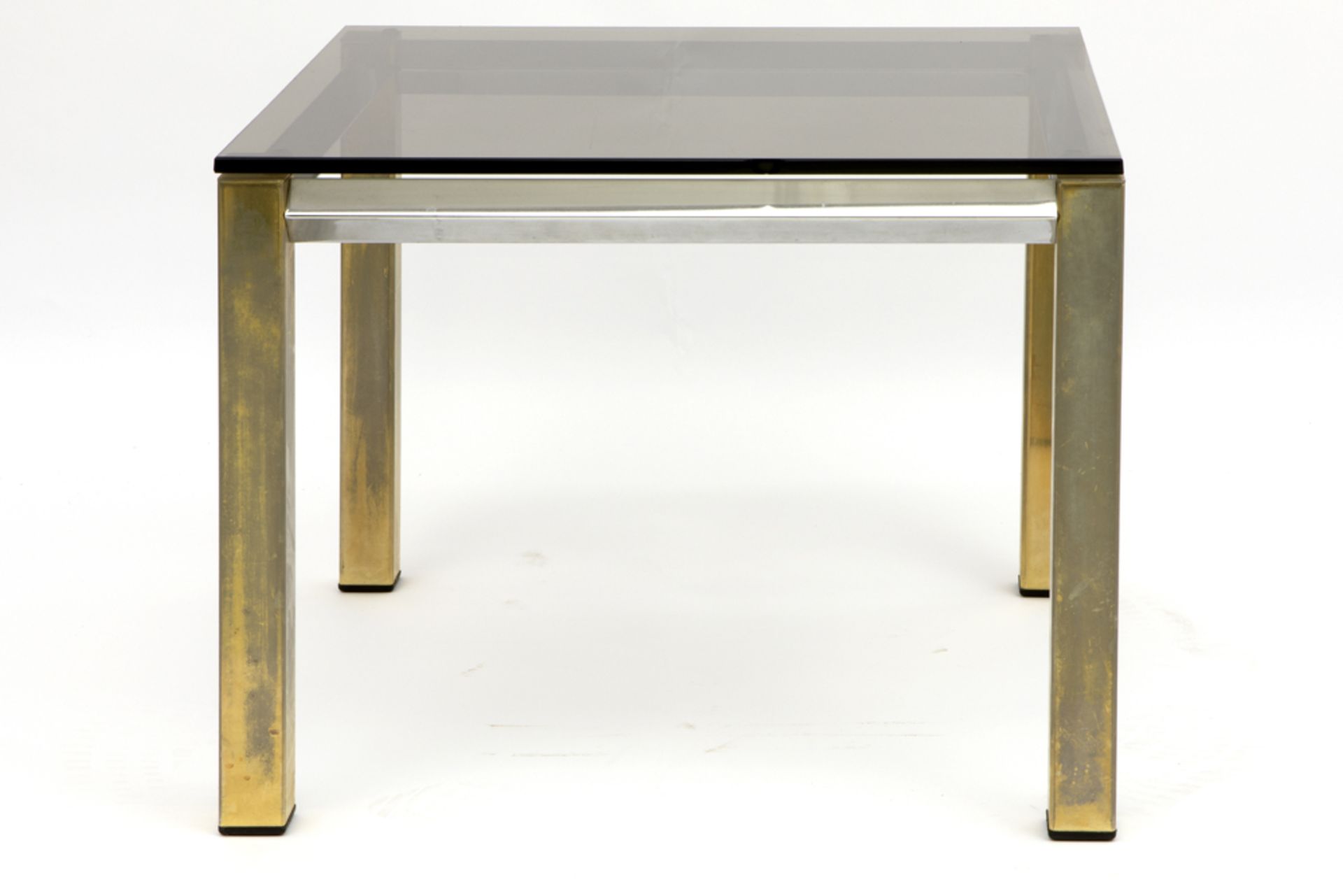 sixties'/seventies' Belgian, typical "Belgochroom" coffee table in chromed metal and glass || - Image 2 of 2