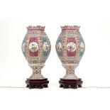 pair of nice 'antique' Chinese lamps with fine ajour shades in porcelain with 'Famille Rose'
