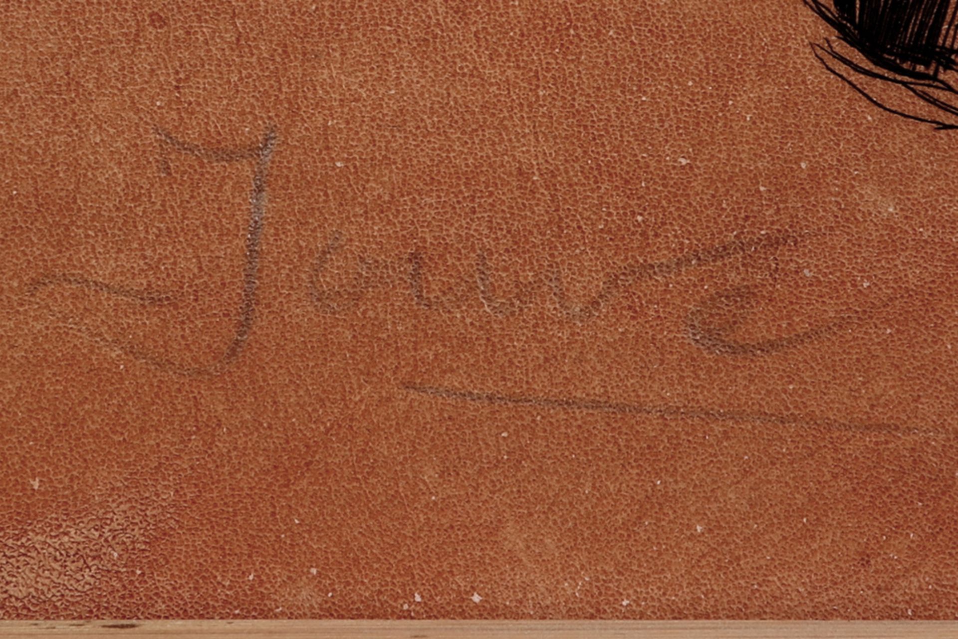 Paul Jouve signed etching in leather || JOUVE PAUL (1878 - 1973) ets in leder : "Jeune panthère" - - Image 2 of 3