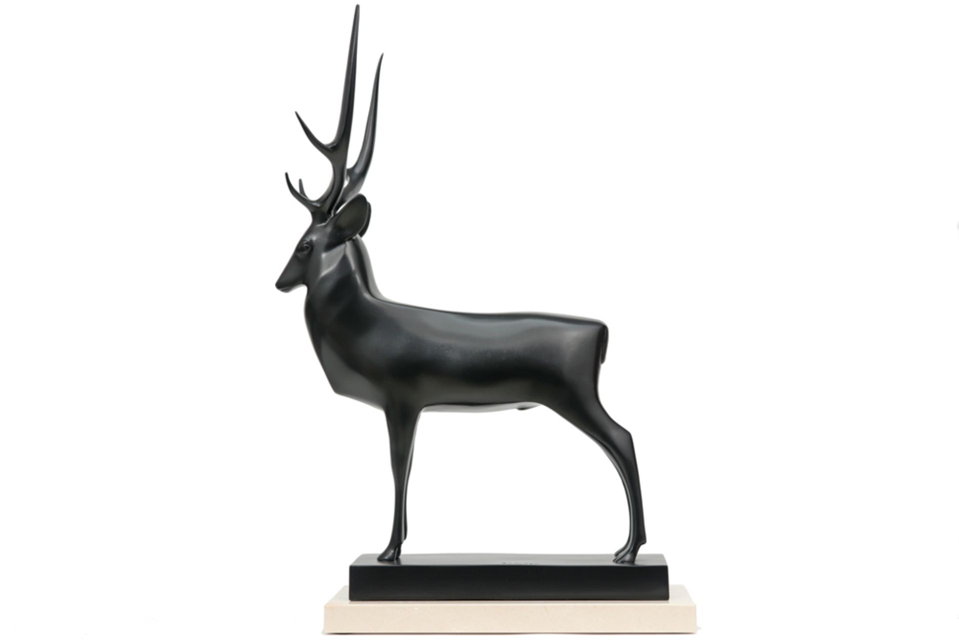 François Pompon posthumous cast "Big Deer" sculpture in bronze on a marble base - with signature and - Bild 2 aus 6
