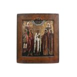 antique Russian icon with the representation of five Saints || Antieke Russische ikoon met vijf