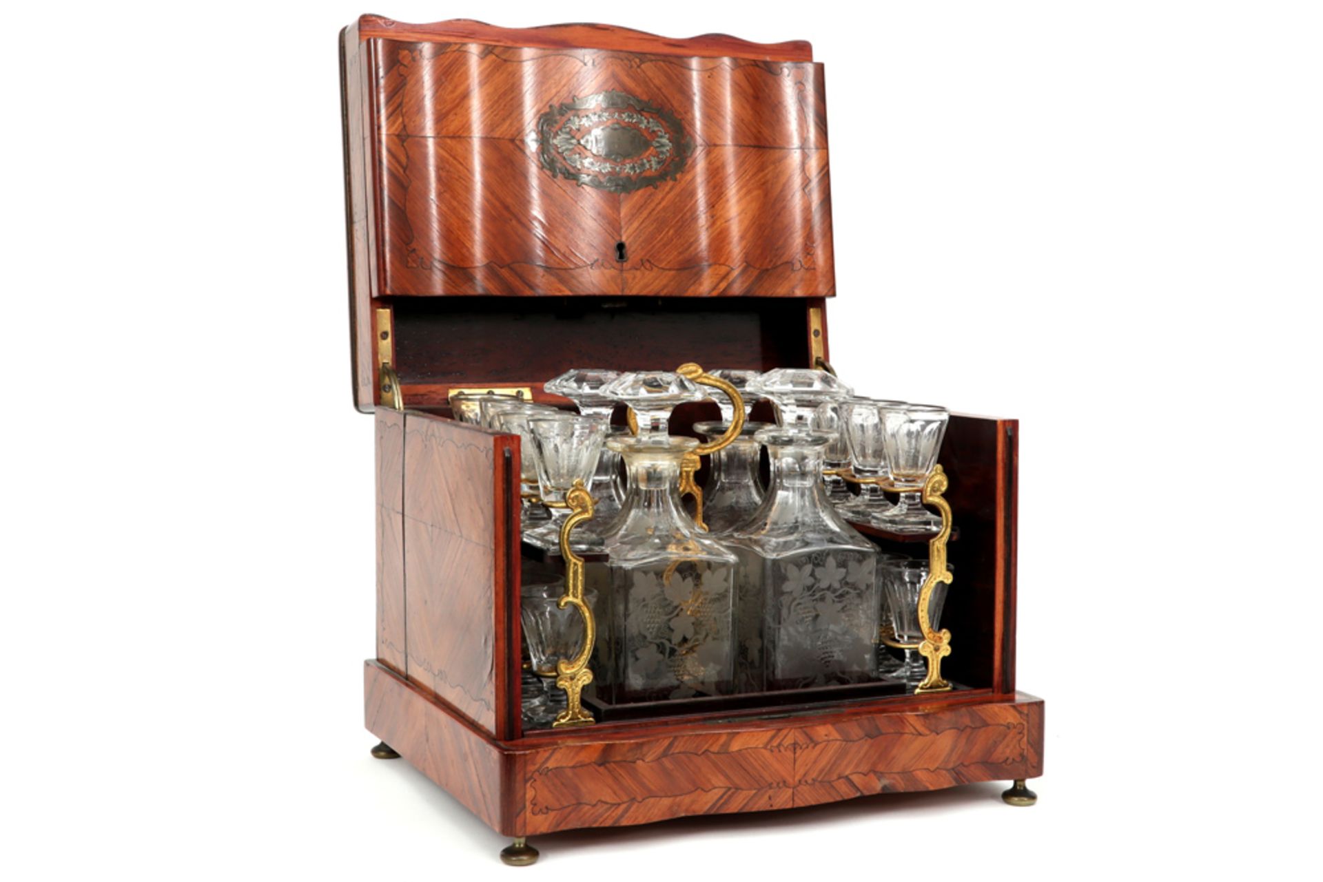 19th Cent. Napoleon III style licquor cabinet in rose-wood and marquetry and with its original
