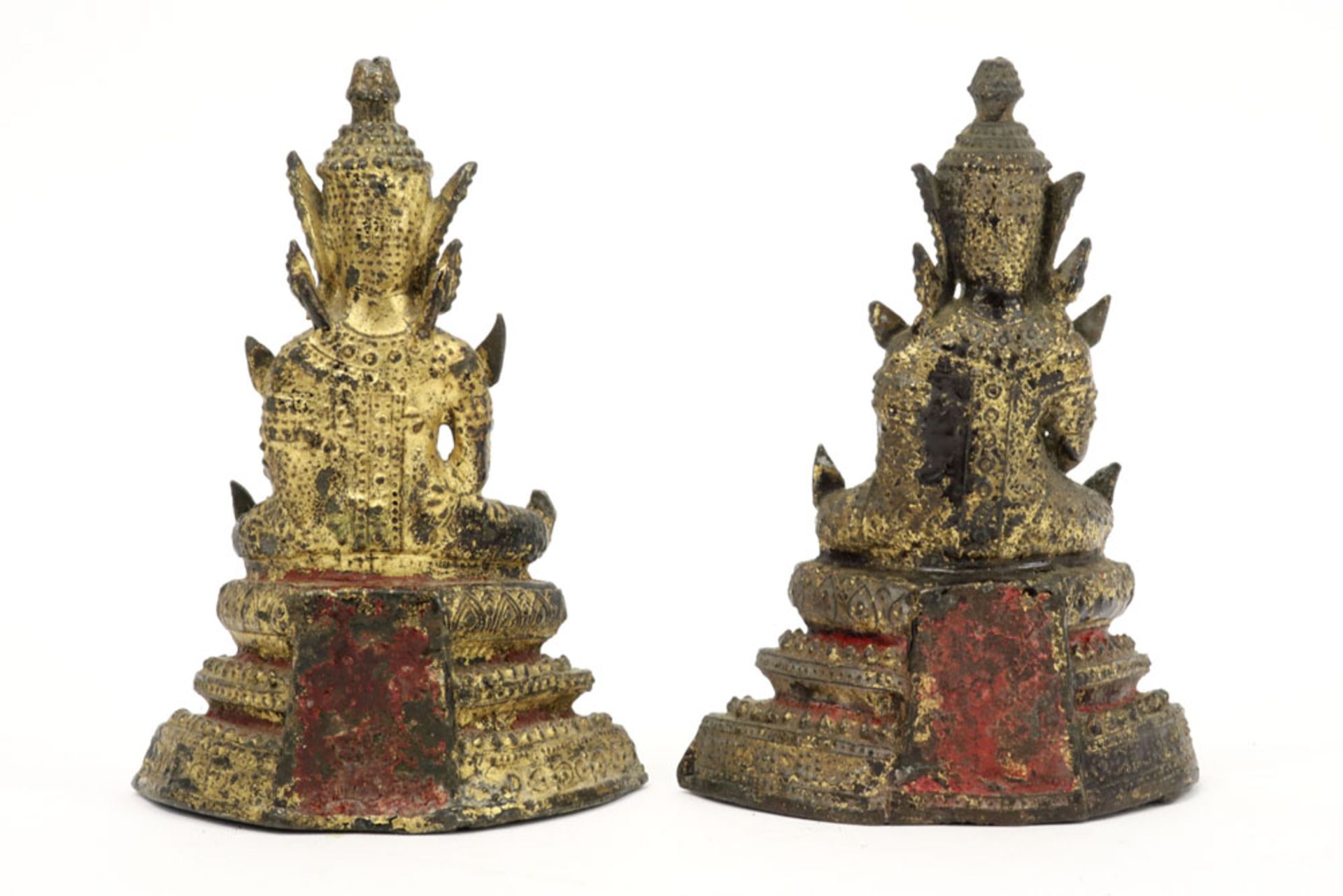 two antique Siamese Rattanakossinperiod "Buddha" sculptures in bronze with remains of the original - Bild 3 aus 3