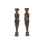 pair of 19th Cent. caryathid sculptures in wood || Paar negentiende eeuwse houtsculpturen in de vorm