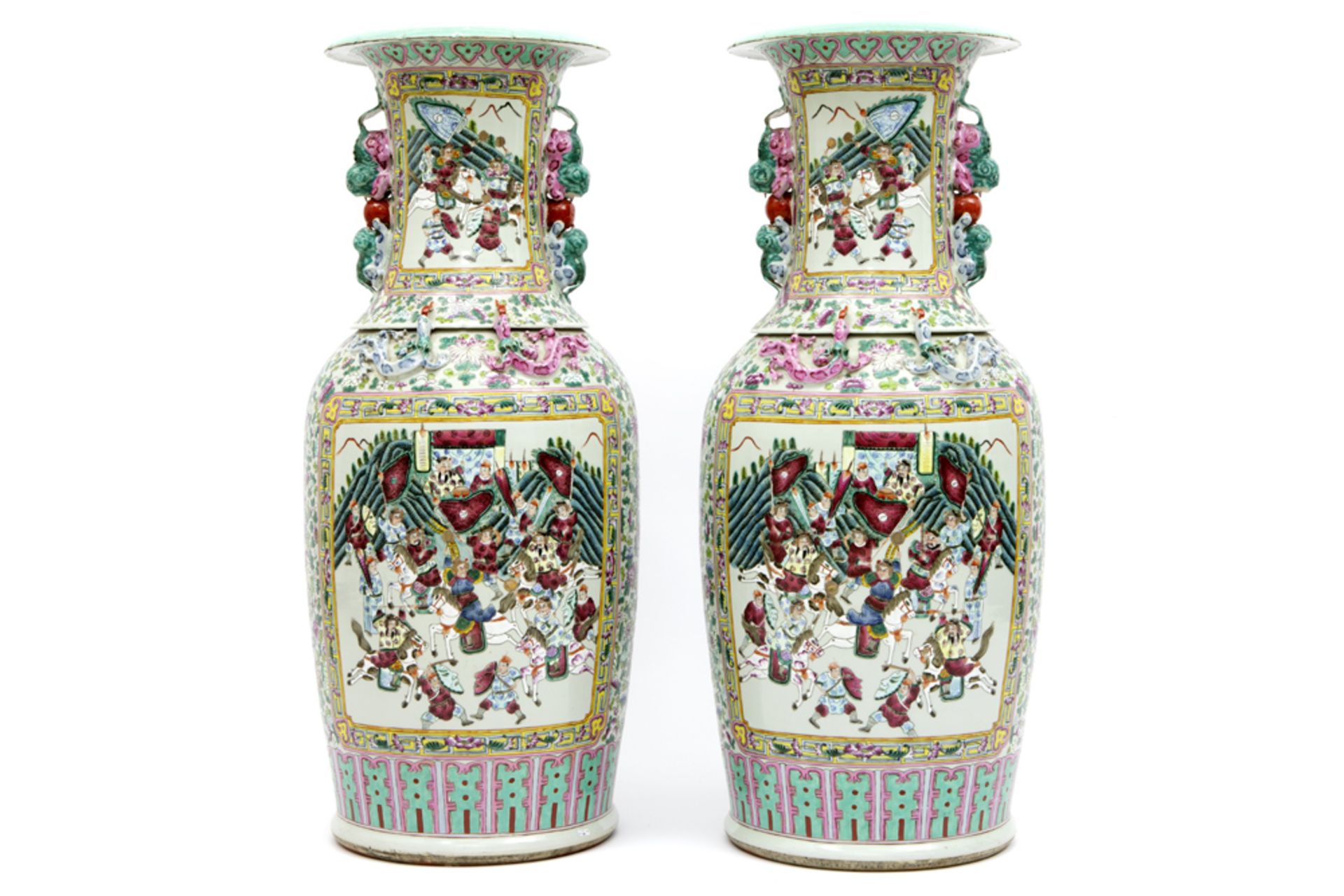 impressive pair of 19th Cent. Chinese vases (100 cm high) in porcelain with rich polychrome
