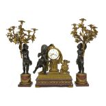 quite impressive 19th Cent. French garniture in red marble and partially guilded bronze : a pair