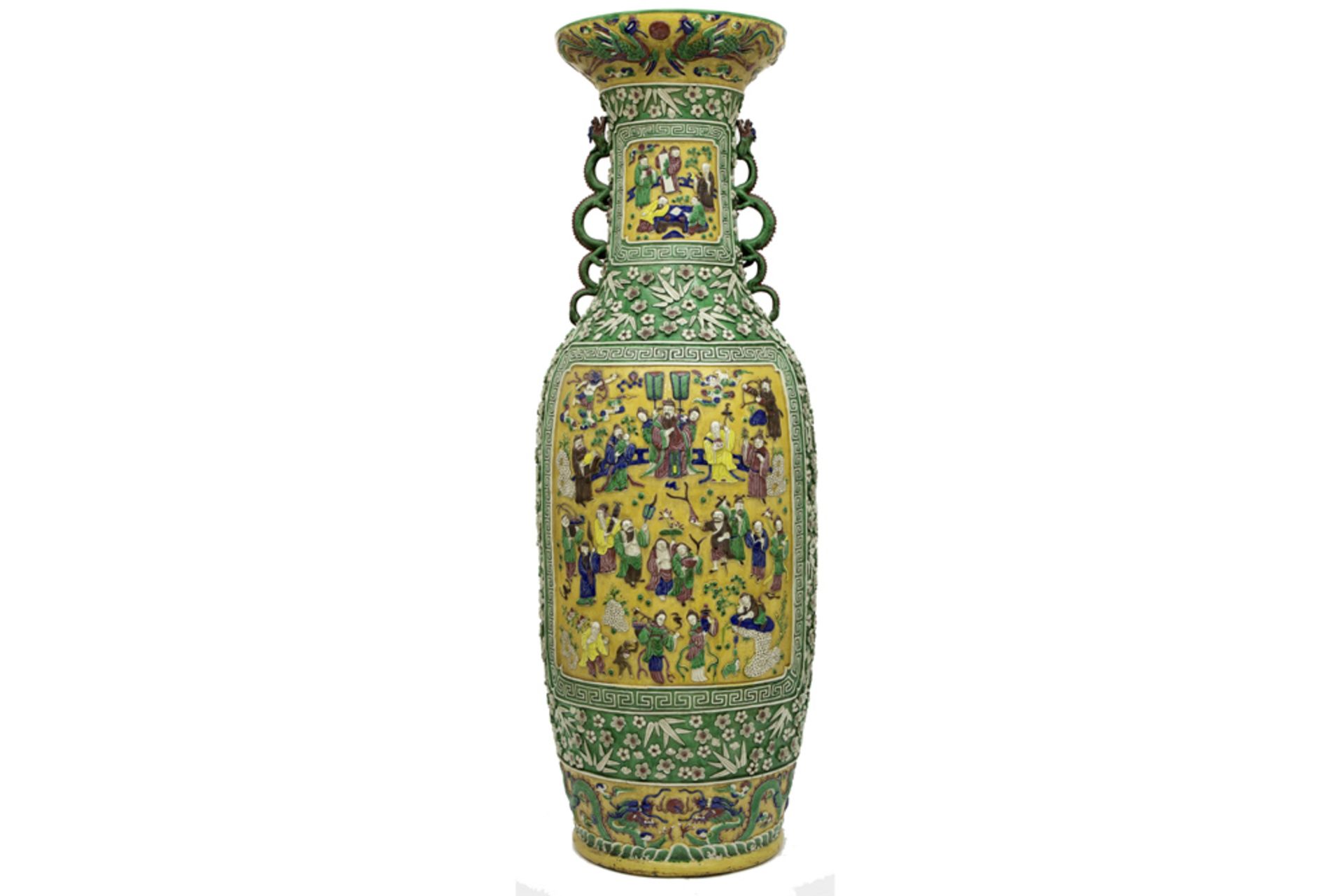 quite exceptionally big (135 cm high) antique Chinese vase in porcelain with a Famille Verte decor