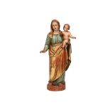 vintage "Mary with Child" sculpture in polychromed wood || Vintage houtsculptuur met originele