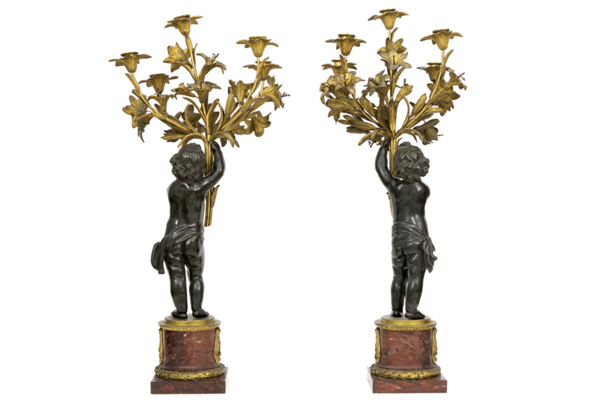 quite impressive 19th Cent. French garniture in red marble and partially guilded bronze : a pair - Image 7 of 7