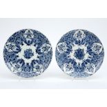 pair of 18th Cent. pancake plates in marked ceramic from Delft with a blue-white decor with