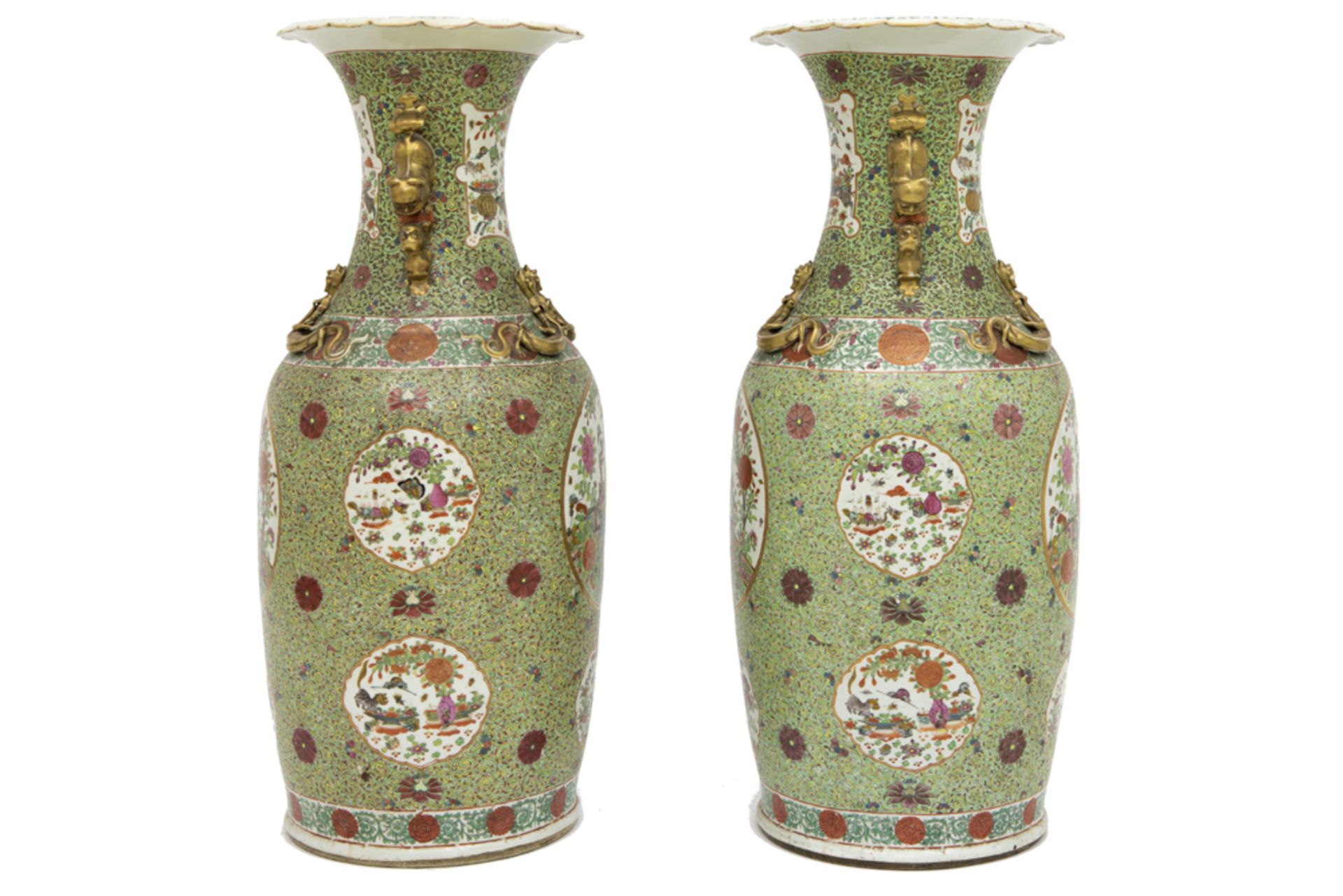 pair of big (90 cm high) antique Chinese vases in porcelain with a polychrome millefiori decor and - Image 2 of 5