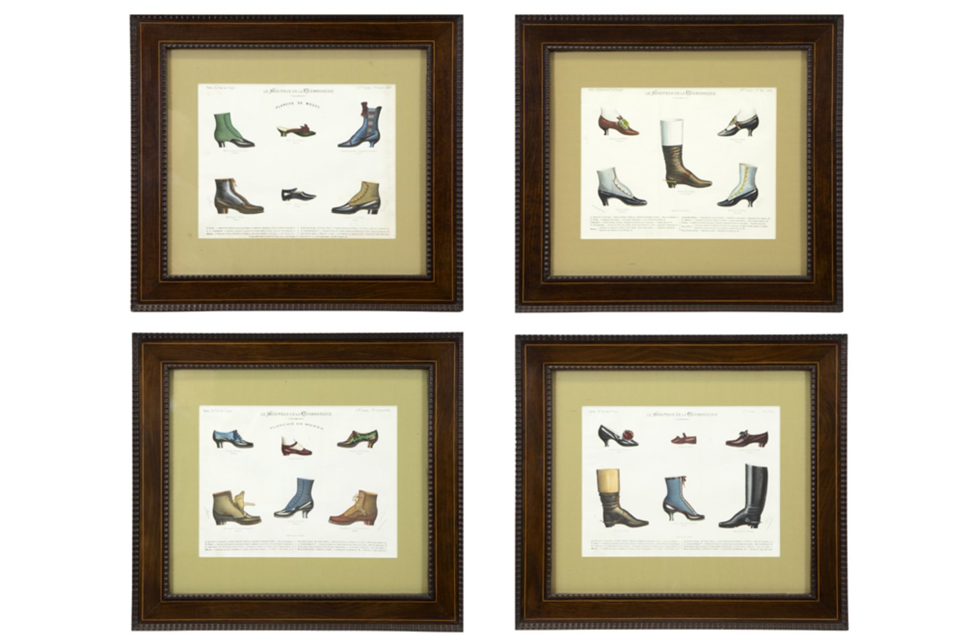 series of four prints concerning the shoe fashion || Reeks van vier oude prints ivm schoenenmode -