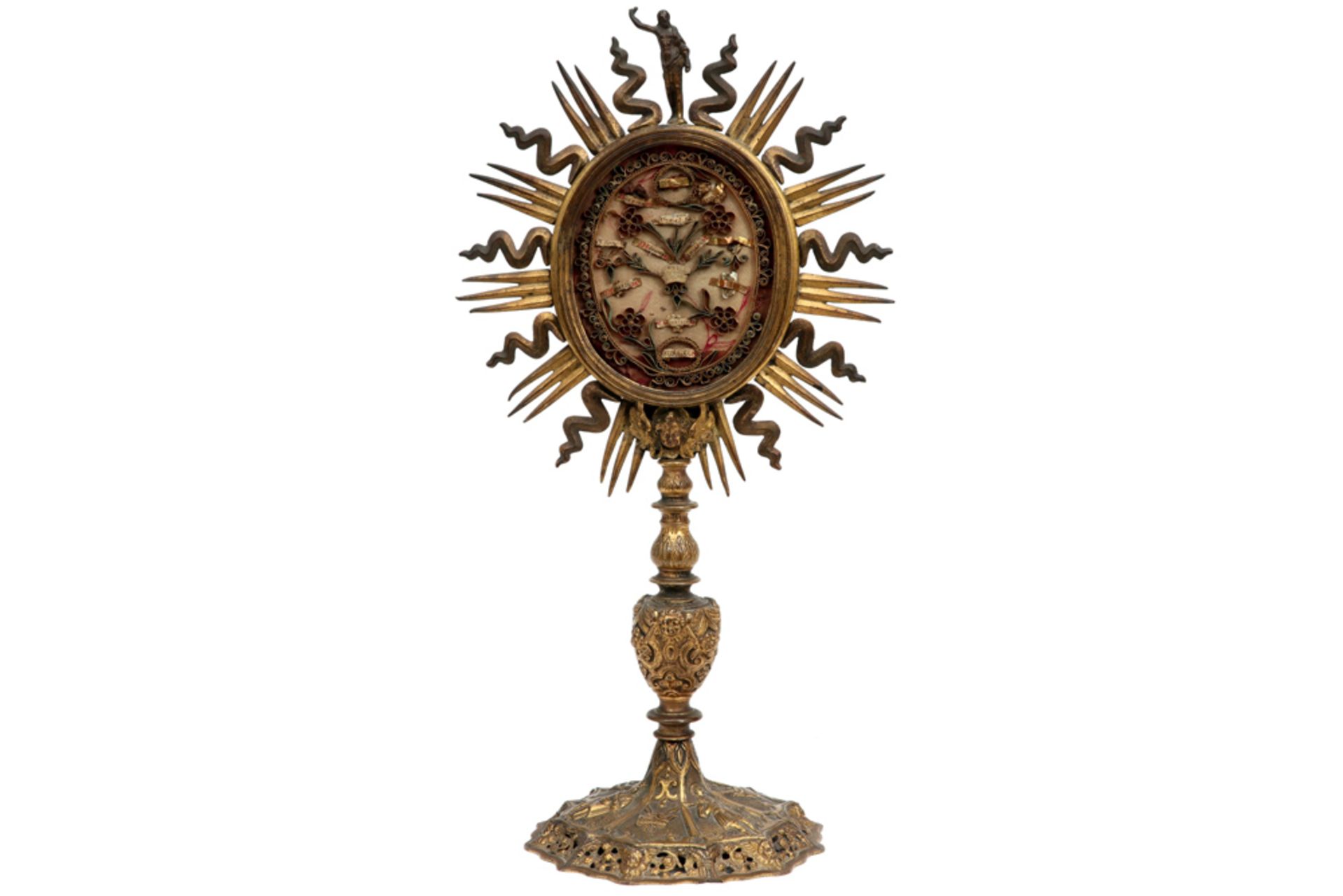 maybe 17th Cent., but certainly 18th Cent. relic holder in bronze with fine ornamentation ||
