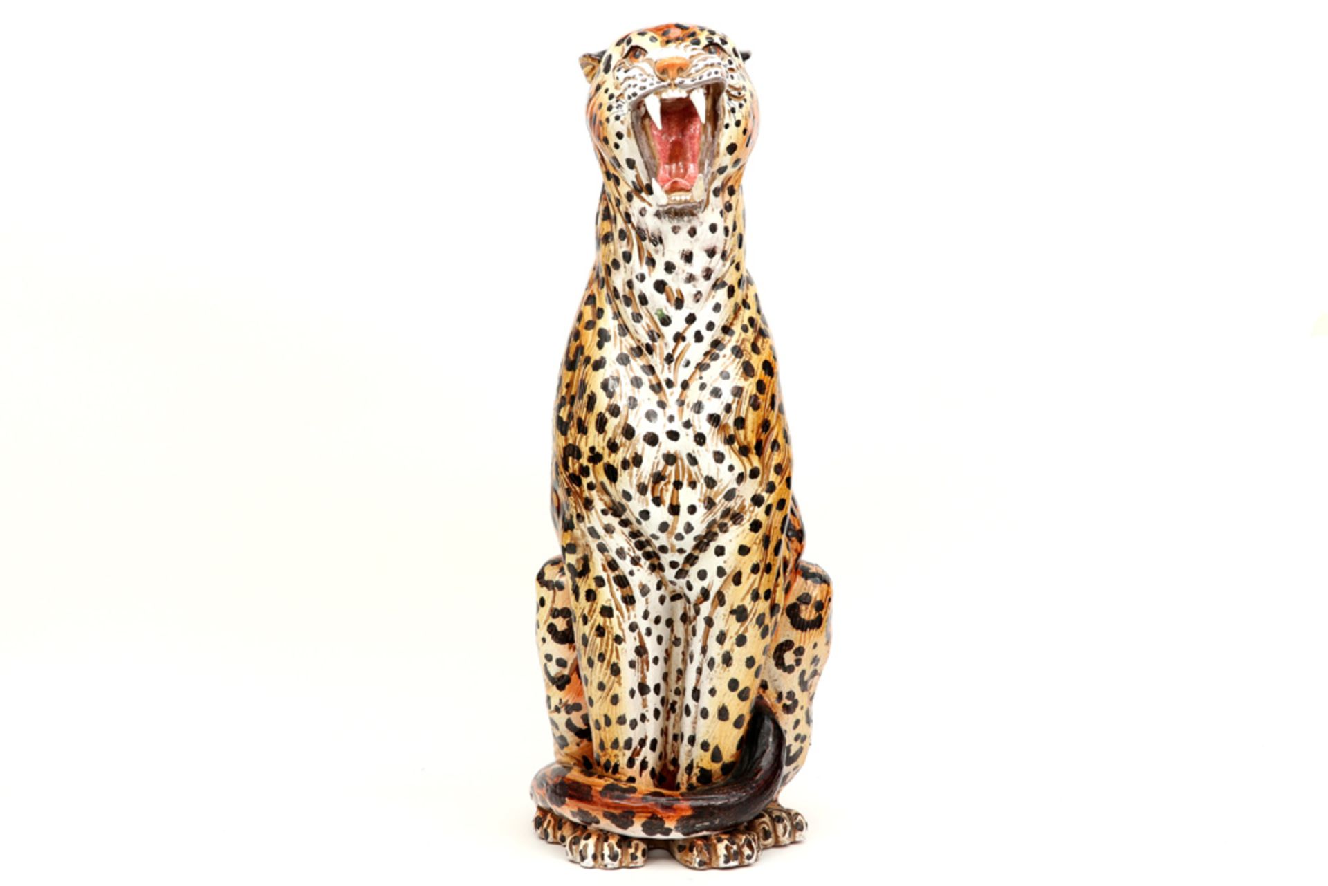 quite big fifties' Italian majolica (eartenware) "Cheetah" sculpture, attributed to Ronzan || RONZAN - Image 2 of 4