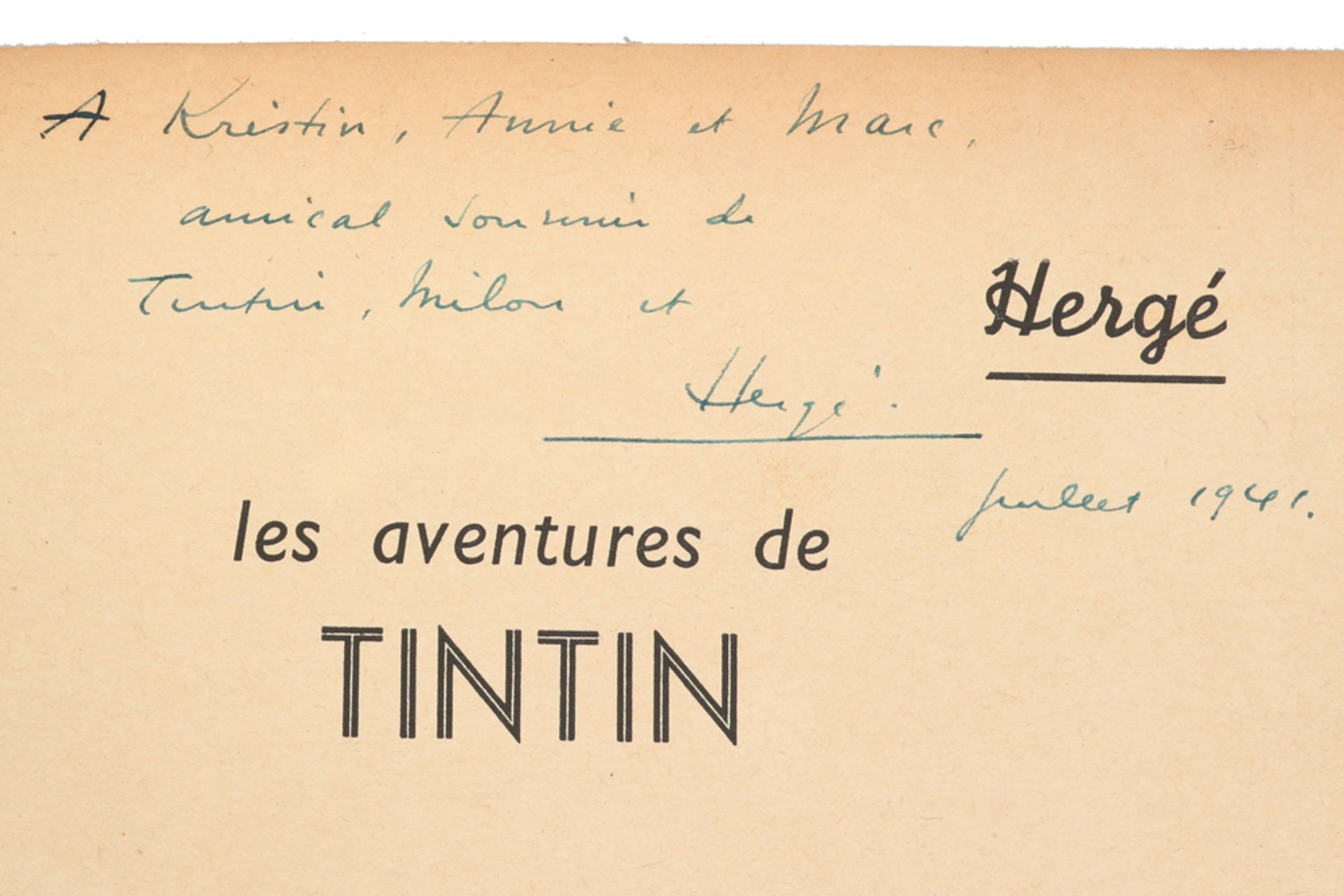 Hergé hand signed and dedicated "Tintin" - album : "Le Lotus bleu" with dedication "A Kristin, Annie - Image 6 of 7