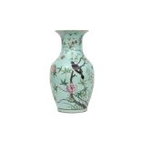 antique Chinese vase in marked porcelain with a polychrome decoration with bird, flowers and