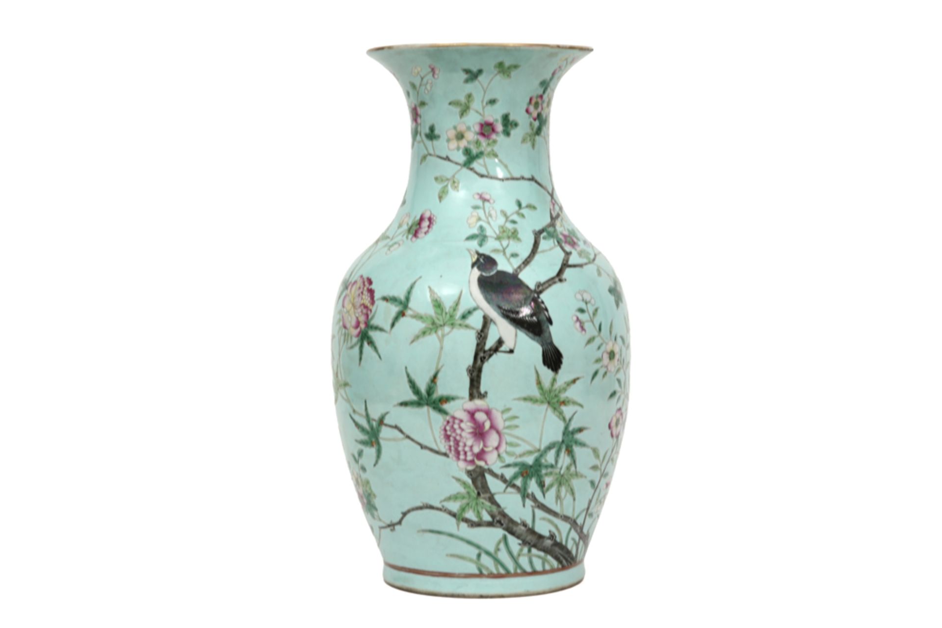 antique Chinese vase in marked porcelain with a polychrome decoration with bird, flowers and