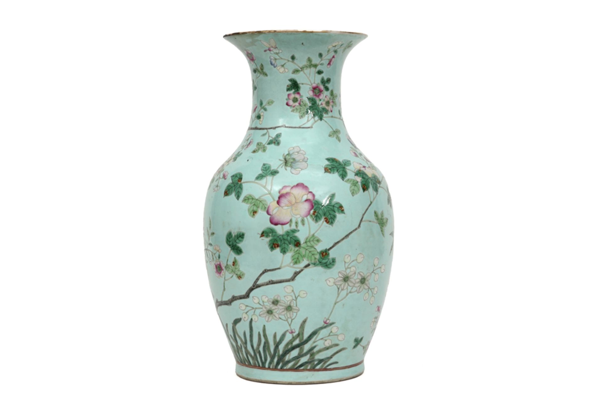 antique Chinese vase in marked porcelain with a polychrome decoration with bird, flowers and - Image 2 of 5