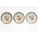 series of three 18th Cent. Chinese plates in porcelain with polychrome decor with flowers and