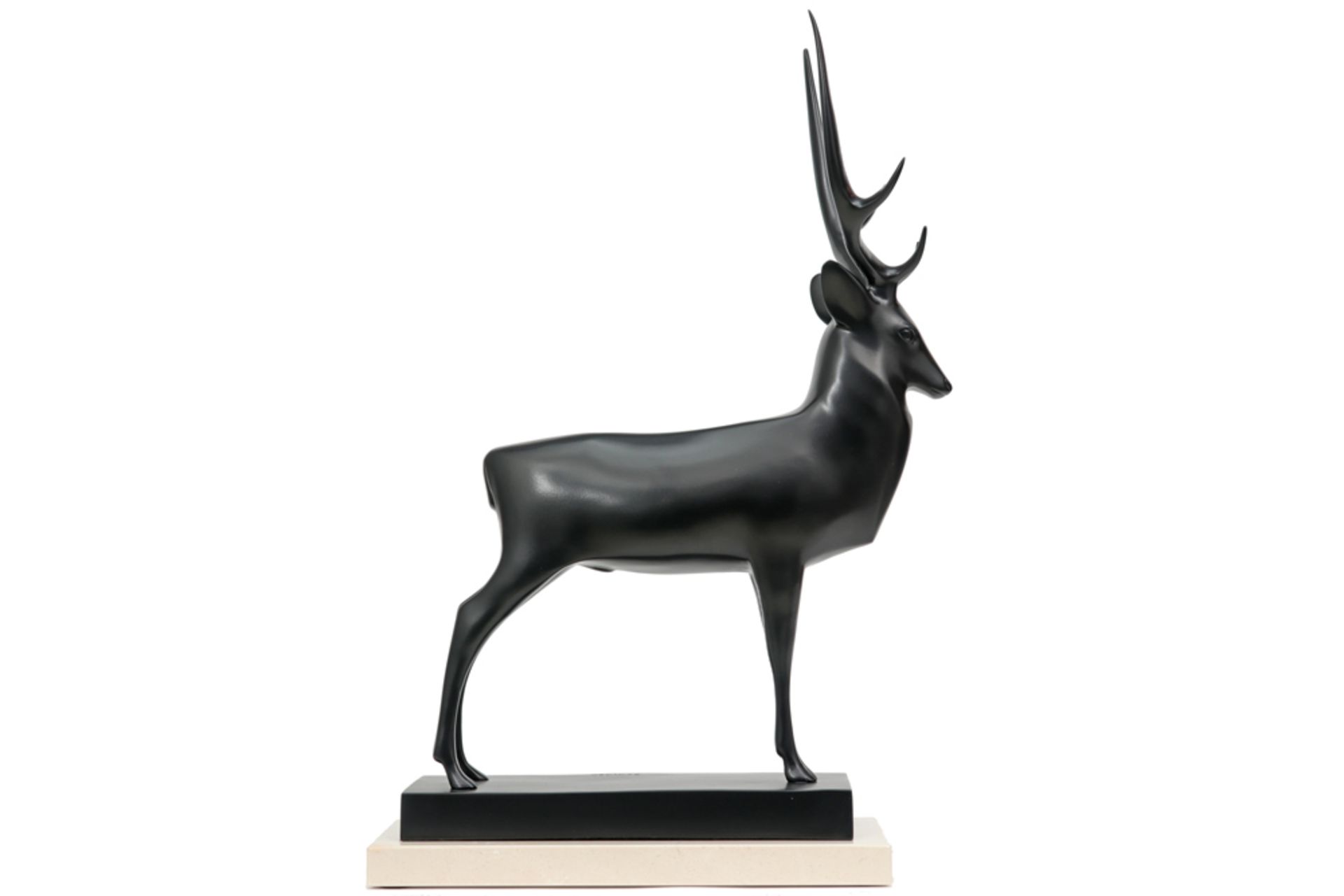 François Pompon posthumous cast "Big Deer" sculpture in bronze on a marble base - with signature and - Bild 3 aus 6