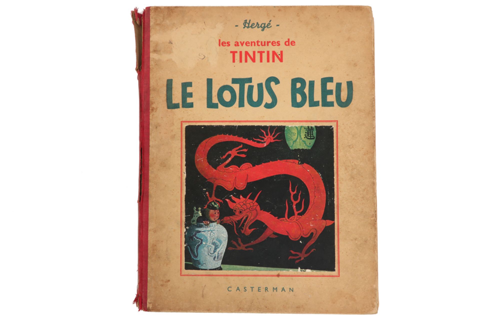 Hergé hand signed and dedicated "Tintin" - album : "Le Lotus bleu" with dedication "A Kristin, Annie