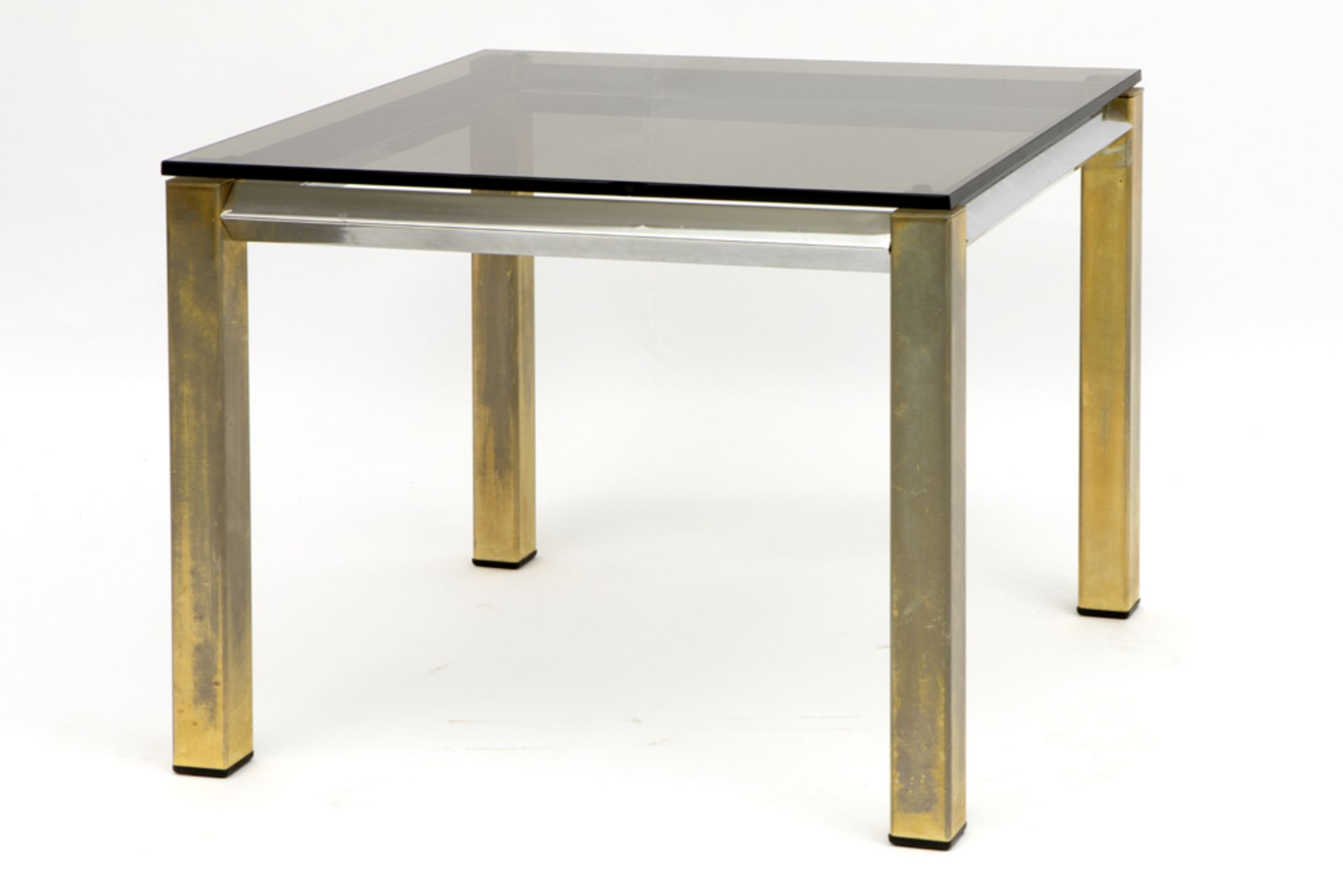 sixties'/seventies' Belgian, typical "Belgochroom" coffee table in chromed metal and glass ||