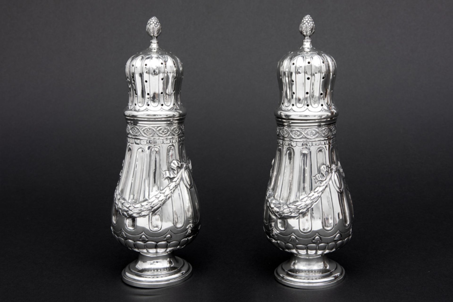 pair of German antique neoclassical casters in marked silver with typical Louis XVI design and - Image 2 of 4