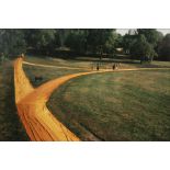 Christo signed photo print in colors with a view of the "Wrapped Walk Ways" project in Kansas