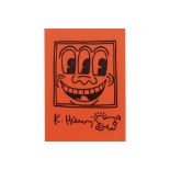 Keith Haring signed felt pen drawing (on orange paper) dd 1988 with certificate by "keith Haring