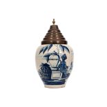 18th Cent. tobacco jar in ceramic from Delft, marked " BP ", with a blue-white "Burgamot" decor -