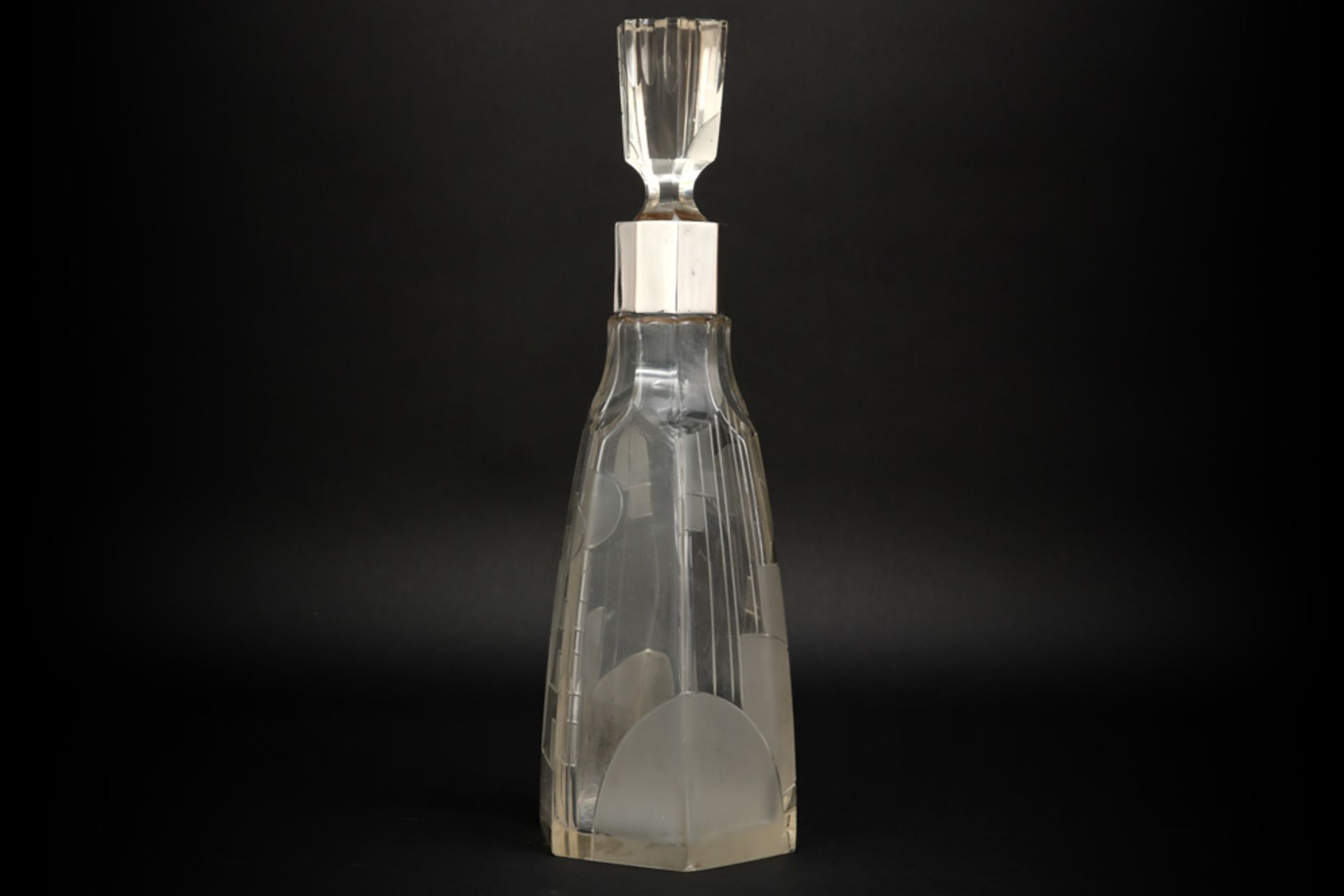 Art Deco decanter in crystal and marked silver || Art Deco-karaf in kleurloos kristal met geëtst - Image 2 of 4