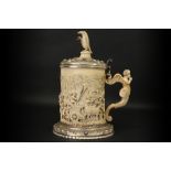 early 19th Cent. European, probably German, cup/tankard in ivory with a finely worked bas-relief