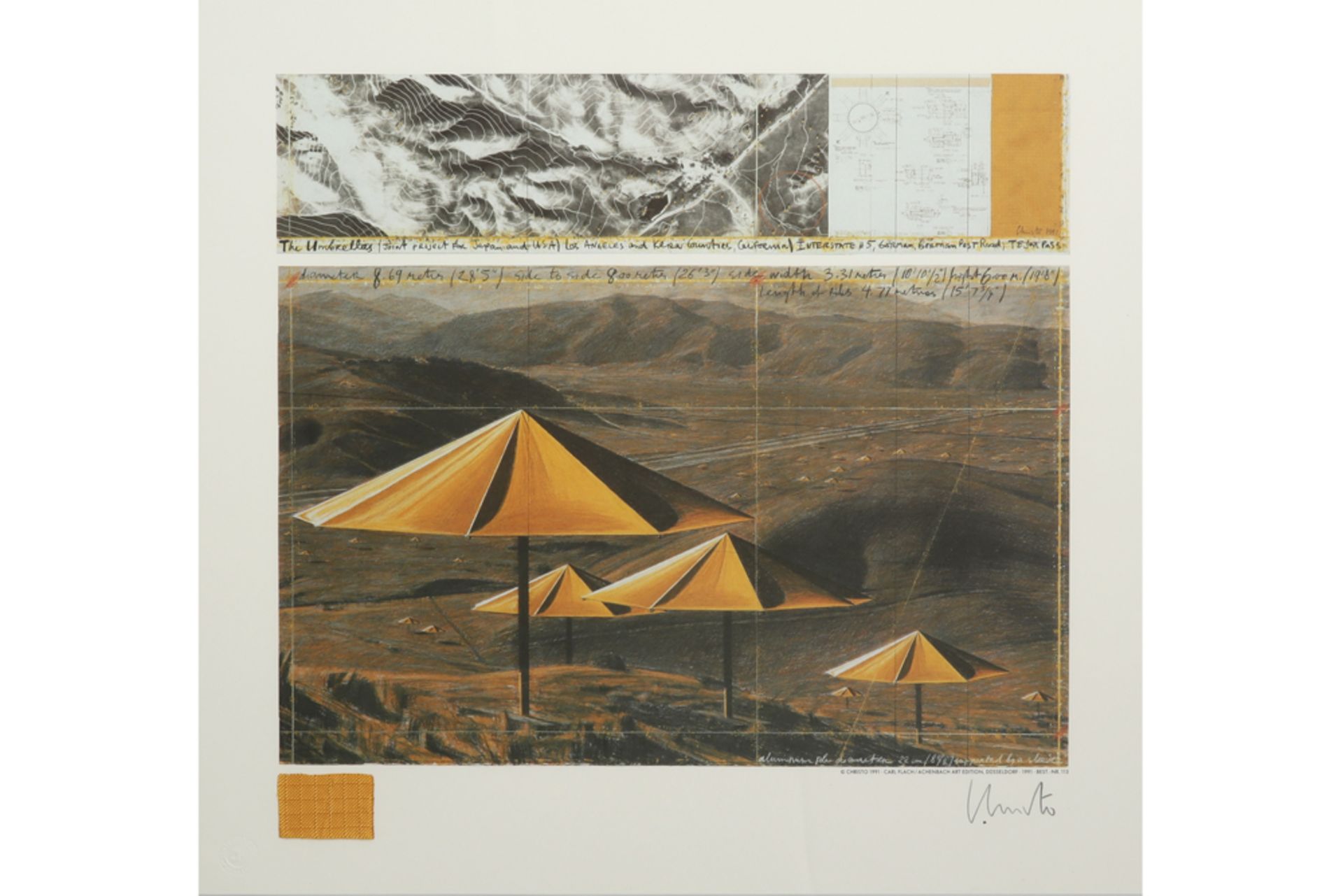 Christo signed serigraphy in colors (with a piece of textile from that project) || CHRISTO (1935 -