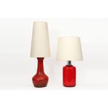 two sixties' lamp bases in ceramic || Twee sixties' lampevoeten in keramiek met rode glazuur -