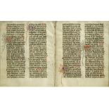 antique, presumably 15th/16th Cent. double page with illuminated gothic style scriptures (on both