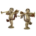 important pair of 17th Cent. baroque style sculptures in wood with original well preserved