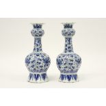 pair of 18th Cent. vases in ceramic from Delft, marked APK (Pieter Kockx), with a flowers decor ||