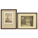 two 20th Cent. Belgian etchings - both signed||Lot van twee etsen, één getekend Prosper Bosteels