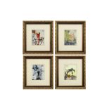 four tiles with chromography prints of works by S. Dali||Serie van vier tegels met chromografie-