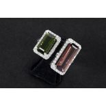 ring in white gold (18 carat) with 4,90 carat of natural Tourmalines (a dark pink and green one)